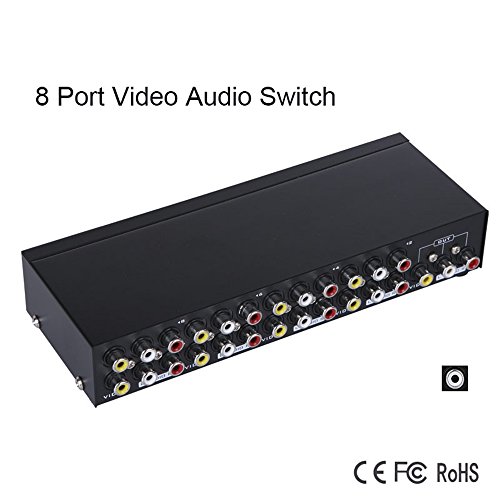 8 Way AV Switch, Iseebiz Metal Housing 8 Input 1 Output RCA Switcher for Cable Box DVD DVR Analog TV