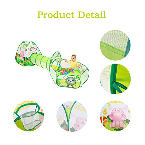 LOJETON 3pc Kids Play Tent, Tunnel & Ball Pit with Basketball Hoop for Boys, Girls and Toddlers - Indoor/Outdoor Use Pop Up Tent