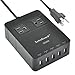 Zettaguard Mini 2-Outlet Travel Power Strip Surge Protector with USB Charger USB Charging Station (5-Port Smart, 40W/8A) and 5 Feet Power Cord, Black