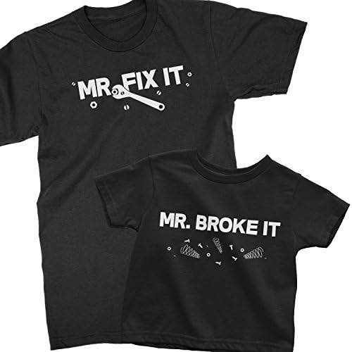 Teelaunch Dad and Son Matching Shirts, Gift for Handyman dad, Mr. Fix it and Mr. Broke it, Dad and Son Outfit