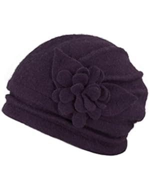 Women's Elegant Flower Wool Cloche Bucket Slouch Hat