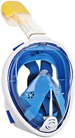 Snorkel Mask with 180° Full Panoramic View Anti-Fog, Anti-Leak with Adjustable Head Straps and longer Snorkeling Tube Larger Viewing Area for Adults and Youth (Blue, Large/XL)
