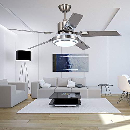 Andersonlight 42-Inch Modern LED Ceiling Fan 5 Stainless Steel Blades and Remote Control 3-Light Changes Indoor Mute Energy Saving Fan Chandelier for Home Decoration 