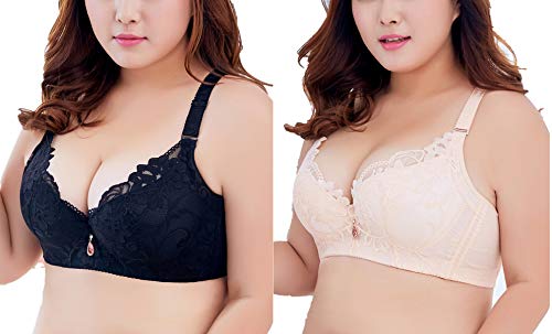 Women Push Up Minimizer Bra Plus Size Underwire Lace Bra 46D (Black Nude)