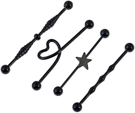 Stainless steel industrial barbell wings wave round body piercing jewelry PCCP (Black style two)