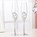 Wedding Champagne Glass Set Silver Toasting Flute Glasses Pack of 2 with Rhinestone Rimmed Hearts Decoration for Wedding, Anniversary and Special Occasions