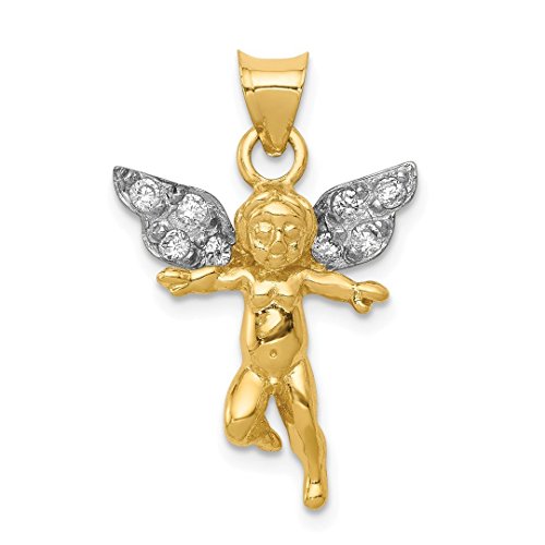 14k Yellow Gold Cubic Zirconia Cz Cherub Pendant Charm Necklace Religious Angel Fine Jewelry For Women Gift Set
