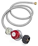 GASPRO Braided Steel 5Ft 30 PSI Adjustable Propane Regulator with Gauge，for Burner,Turkey Fryer,Forge,etc