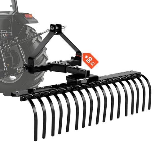 VEVOR 50 in Lanscape Rock Rake, 3-Point Tow Behind Landscape Rake with 17 Steel…