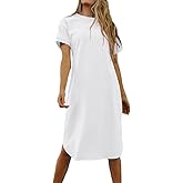 Dyexces Summer Dress for Women Crew Neck Short Sleeve Solid Basic T-Shirts Casual Midi Dresses with Pocket