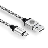 USB Cable, Veckle 6.6 feet Reversible Micro USB Cable USB 2.0 Braided Quick Charge and High Speed Data Sync for Android, Samsung, HTC, Motorola, Nokia and More, Silver