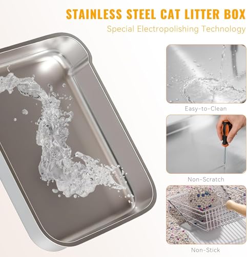 ORCHID M®Upgraded Fully Enclosed Cat Litter Box with Lid, Covered Cat Box Enclosure, Anti-Splashing Easy to Clean Kitty Litter Boxes with Drawer, Use from Kitten to Adult(White&Grey)