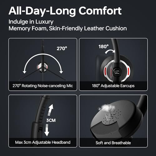 Blucalm Wired Headset with Noise Canceling Mic & in-Line Control, Business Headset with Microphone for PC, USB Computer Headset for Work Call Center, Home Office, Online Classes, Teams, Zoom