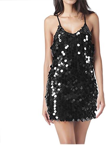 LAKAYA Womens Sequin Mermaid Plus Size Long Dress Spaghetti Strap V Neck Party Dress