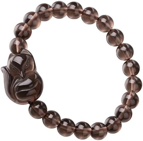 Womens Fashion Jewelry Natural Gemstone Round Beads Ice Obsidian Amulet Lucky Fox Stretch Bracelet