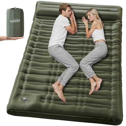 Elegear Doble Inflable Colchoneta Camping, 14CM Ultra-Thick Colchoneta Dormidos para 2 Personas con Bomba de Pie Incorporada, Colchon autohinchable para Acampar Mochileros Senderismo Tiendas, Verde