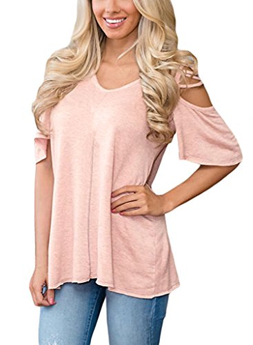 Womens tops cold shoulder v neck tunic top short sleeve…