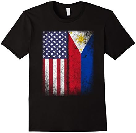 Mens American Filipino Flag T-shirt Philippines Heritage Tee XL Black