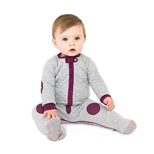 baby deedee Sleepsie Cotton Quilted Footie Pajama, Heather Gray/Mauve, 6-12 Months