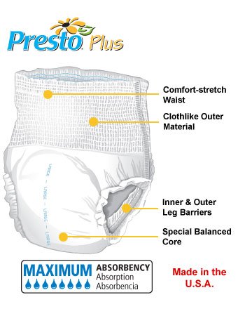 Presto Plus Protective Underwear, LG (4 bags of 18)