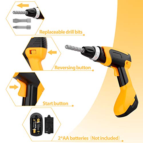 Toy Power Tool Drill, Kids Power Construction Tool Electric Drill with Goggle, Toddlers Toy Shop Tools for Boys - Thumbnail 4