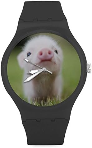 Unique Gifts Classic Little Lovely Cute Baby Pig Unisex Round Rubber Sport Watch,Watch Face Diameter: 1.58"