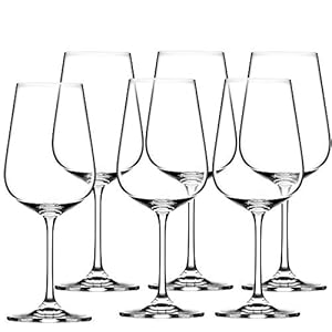 KADAX Juego de 6 Copas de Vino Tinto de Cristal de 450 ml, Copas de Vino con Tallo Alto, para casa, Fiesta, y Posavasos Anchos