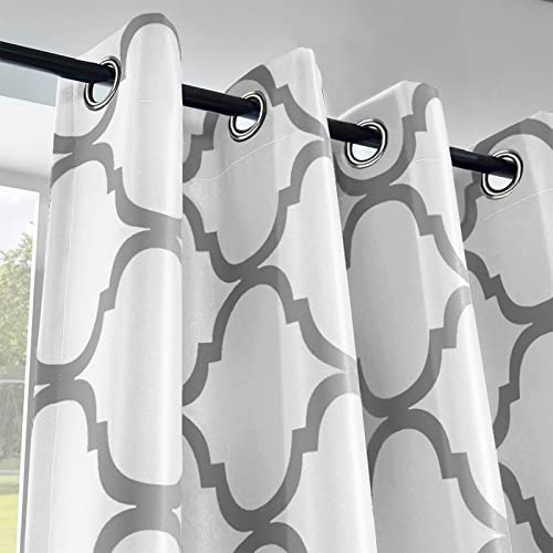 Melodieux Moroccan Fashion Thermal Insulated Grommet Room Darkening Curtains for Living Room, 52 by 63 Inch, Off White/Grey (1 Panel)