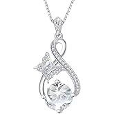 HeartMelody Butterfly Infinity Necklaces for Women,14K 18K Gold/White Gold Plated Round Birthstone Pendant Necklace Everyday Jewelry Anniversary Birthday Christmas Gifts for Women Mom Her