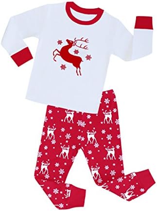 Dinobaby Girl Flying Reindeer Pajamas, 100% Cotton Girls Christmas Pjs Long Sleeve Sleepwear Clothes Size 2T-7T (White 6T)