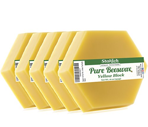 Stakich 5 lbs Pure Yellow BEESWAX Blocks (in 1-lb blocks) - Cosmetic Grade, Top Quality -