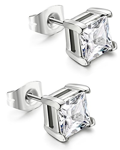 Jstyle Stainless Steel Cubic Zirconia Stud Earrings for Men Women Ear Piercing Hypoallergenic 22G 6mm Jstyle Stainless Steel Cubic Zirconia Stud Earrings for Men Women Ear Piercing Hypoallergenic 22G 6mm