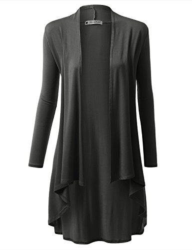 URBANCLEO Womens Basic Hi-Lo Open Front Long Cardigan CHARCOAL, M