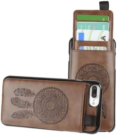 iPhone 8 Plus Wallet Case, iPhone 7 Plus Case, Slim PU Leather with Matching Detachable Slide Out Card Slot Organizer [Dreamcatcher Pull Out - Brown]
