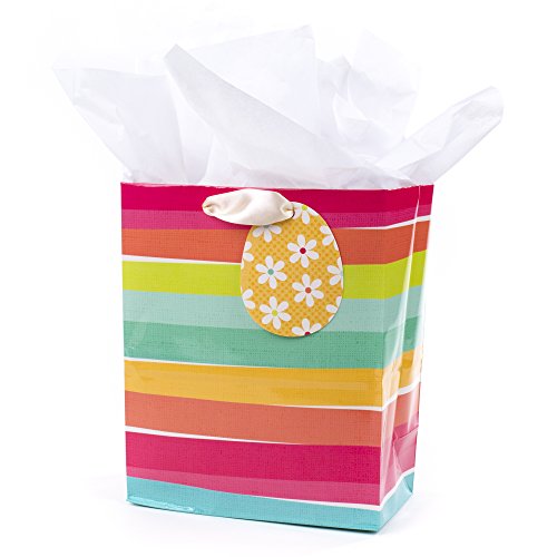 Hallmark Medium Easter Gift Bag With Tissue Paper and Gift Tag (Bright Rainbow Easter Stripes)