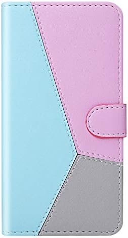 Miagon Splice Contrast Color Case for Samsung Galaxy A30s,Shockproof PU Leather Flip Wallet Cover Magnetic Stand Card Holder Folio Bumper Protective Case,Blue
