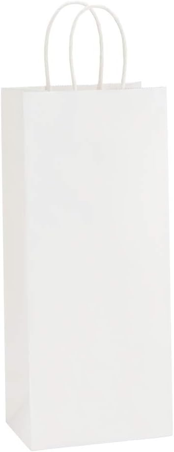 BagDream Kraft Paper Bags 5.25x3.25x13 Inches 50Pcs Wine Bags Paper Gift Bags Kraft Bags Retail Bags Party Bags White Paper Wine Bags with Handles Bulk