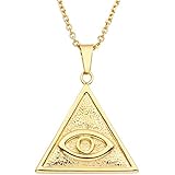 Zysta Unisex Gold Vintage Eye of Providence Ancient Mystic Symbol Triagnle All Seeing Eyes Pyramid Pedant Necklace Stainless Steel with 24 Inches Chain