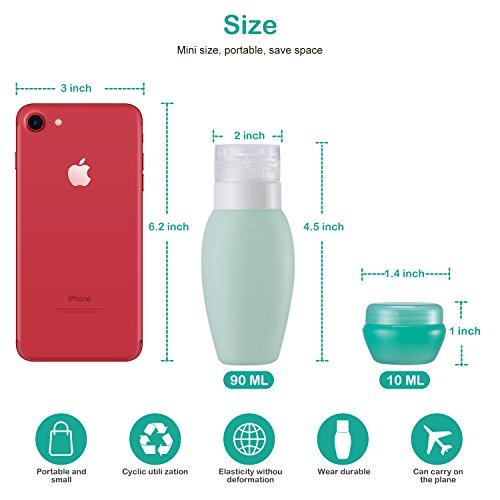 Leakproof Travel Bottles TSA Approved - Acdyion (2018 New Design) 8 Pieces Travel Containers Including BPA Free 3 oz Silicone Refillable Bottles and 10g PP Cream Jars with upgraded Clear Bag (8Pack) - Thumbnail 3