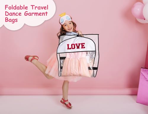 TERRIFI Dance Garment Bag, 3 Pack Daily Outfits Storage, Kids Dance Costume Bag, Clear with 4 Zipper Pockets for Clothes, Shirts, Coats, Dresses