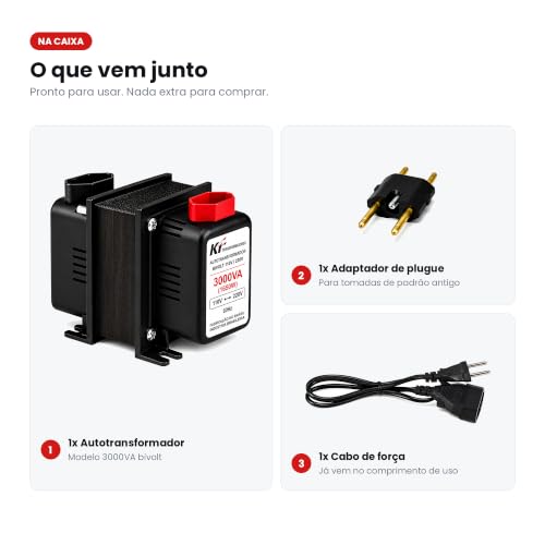 Autotransformador Bivolt 3000VA (1650W) – Conversor de Voltagem 110V/127V para 220V e 220V para 110V – Transformador para Ar-Condicionado, Lavadora, Geladeira e Eletrodomésticos – Proteção Térmica