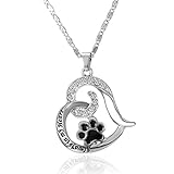 VWH Paw Print Heart Shaped Pet Lover Pendant Necklace Pet Memorial Jewelry Always in My Heart Dog Cat foot