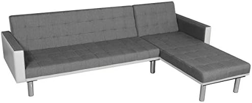L-shaped Sofa Bed Artificial Leather Seat Reclining, Gray