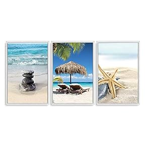 Framed Canvas Wall Art - Romantic Beach - Canvas Prints Home Artwork Decoration for Living Room,Bedroom - 16"x24"x3 Panels