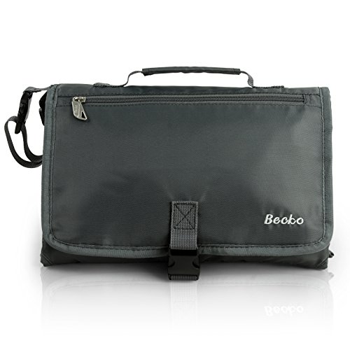 Becko Portable Foldaway Babies' Diaper Changing ad/Bag, Multifunctional Neutral Eco-Friendly Tote Bag, Easy to Clean, with Anti-Skid Band & Multiple Pockets (Black)