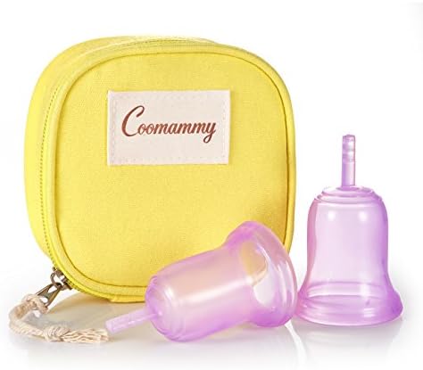 Coomammy Reusable Menstrual Cup With Zipper Bag,Perfect Feminine Hygiene Period Cup,Natural Alternative for Tampons and Sanitary Napkins,Pack of 2 (Large+Small, Purple)