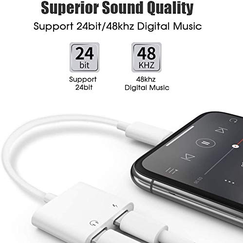 Headphones Jack Adapter for iPhone Adapter Charger and Headphones for iPhone Earphone Dongle Compatible with iPhone 7/8/X/XR/11/SE Audio & Charger & Call & Remote Control Support All iOS System