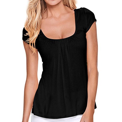 Click Here to See More Images NREALY Women Solid Casual Short Sleeve O-Neck Splice Lace Tops Blouse Pullover Shirt