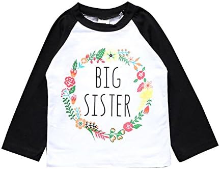 Kingte Toddler Girls Big Sister T Shirt Matching Little Sister Baby Bodysuits White (3T, Black Big Long)