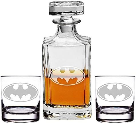 Abby Smith, Batman Engraved Decanter and Rocks Glasses, Set of 3